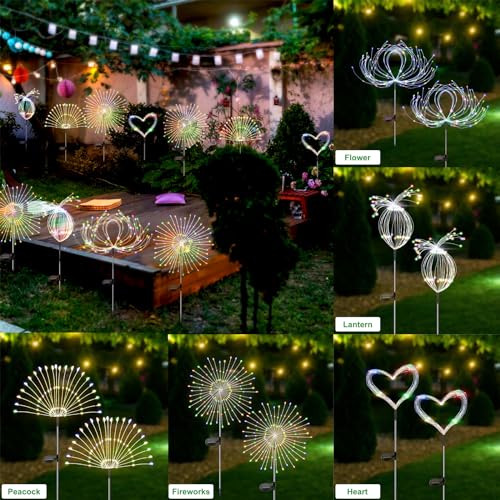 Slyuexu Solar Garden Lights Outdoor Waterproof, 2 Pack 120 LED Solar Firework Lights Decorative Garden Décor Outside for Flowerbed Pathway Party Christmas Decoration, Multicolor - color: Multicolor, size: 2 Pack
