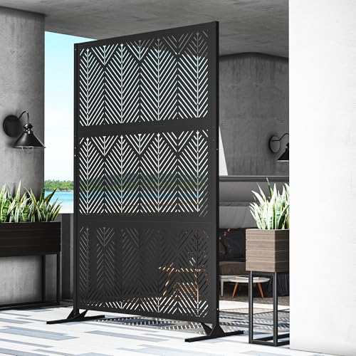 Modern Shade 4x6 FT Metal Privacy Screen with Artistic Modular Designs Decorative Patio Privacy Fence & Garden Divider, Freestanding Outdoor Metal Fence Panel, Weather-Resistant (Geo Forest) - size: 1 Panel (Geo Forest)