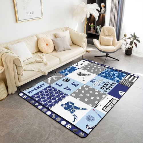 Erosebridal Ice Hockey Area Rug, Blue Camo American Flag Rug for Bedroom Sports Living Room Carpet, 6'6 x 4'11, Non Shedding, Non Slip, Machine Washable - color: Color 27, size: 4'11" x 6'6" (Rectangular)