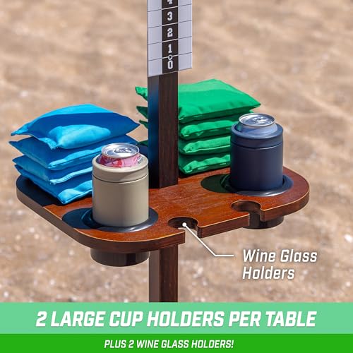 GoSports Wood Cornhole Scoreboard with Drink Holders - Dark Stain or White - Score Tracker Accessory for Backyard Games - Set of 2 ScoreCaddy Tables