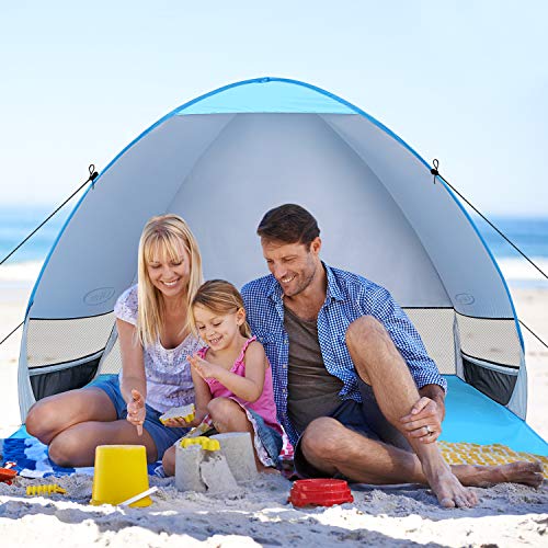 G4Free Large Pop up Beach Tent for 3-4 Person, UPF 50+ Automatic Sun Shelter Canopy Portable Outdoor Cabana Sun Umbrella - color: B-Silver With Extendable Floor