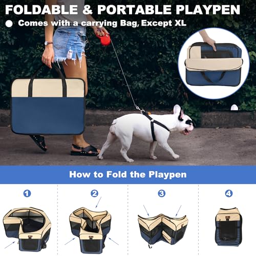 Aivituvin Dog Playpen, Foldable Pet Play Pens with Carrying Bag for Cat, Puppies, Rabbits, Portable Dog Tent Crates Cage for Travel Camping Indoor Outdoor, Removable Shade Cover, Blue L - color: BLUE, size: L