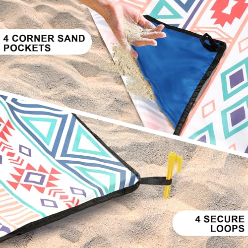 HIHOHO Beach Blanket Waterproof Sandproof Extra Large Beach Mat 79" X 83"/120"x108"for 1-8 Adults Quick Drying Durable Outdoor Picnic Mat for Beach Travel Camping Hiking - color: Bohemian-green Pink, size: 79" X 83"（1~3 person）