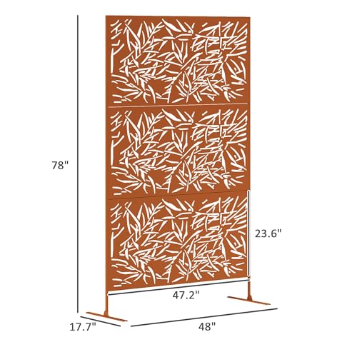 Outsunny Metal Outdoor Privacy Screen, 78" H x 48" W Decorative Privacy Fence Screen, Freestanding Outdoor Divider with Stand, Climbing Plant Trellis for Garden Walkway, Balcony, Patio, Bamboo Brown - color: Brown/Bamboo