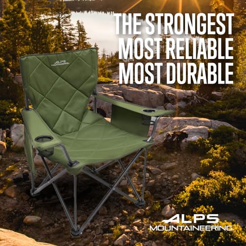 ALPS Mountaineering King Kong Camping Chairs for Adults with Mesh Cup Holders and Pockets, Built Durable and Reliable with Compact Foldable Steel Frame - color: Green