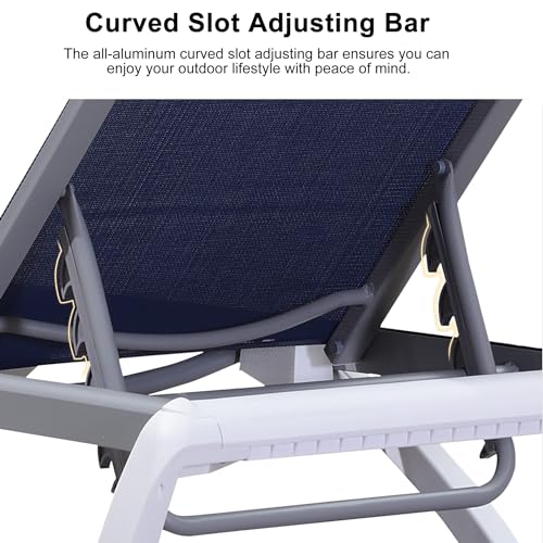 PURPLE LEAF Patio Chaise Lounge Chair Set of 3 Outside Aluminum Plastic Stackable Tanning Chairs for Pool Sunbathing Beach Deck Outdoor Lounger, Navy Blue - color: Navy Blue, style: 2 chairs + 1 table