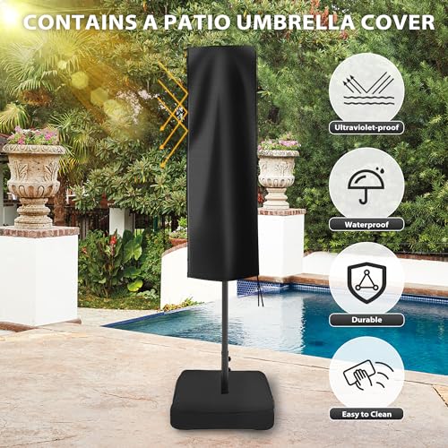 Sundale Outdoor 15ft Large Patio Umbrella with Base Included and Umbrella Cover, Outdoor Double-Sided Umbrella - color: Brick-Red