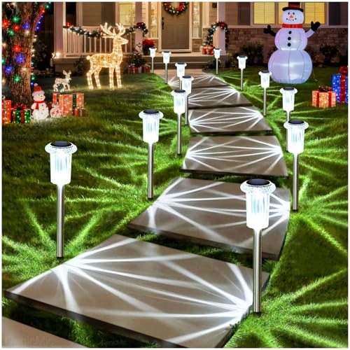 DenicMic Solar Lights Outdoor 10 Pack Waterproof 6000K Cold White LED Stainless Steel Stake Outside Lights for Yard Pathway Garden Driveway Walkway Landscape Path Lighting - color: Cold 10Pack