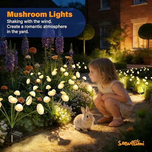 Solar Garden Lights Outdoor, 4Pack Solar Lights Garden Decor, Swaying Mushroom Lights Waterproof for Yard, Patio,Pathway Decoration,Gifts for Women,Mom(Warm White) - size: 4 Pack