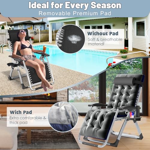 Slsy Zero Gravity Chair, Reclining Lounge Chair with Removable Cushion & Tray for Indoor and Outdoor, Patio Recliner Folding Reclining Chair - color: Microfleece Gray, style: Zero Gravity Chair