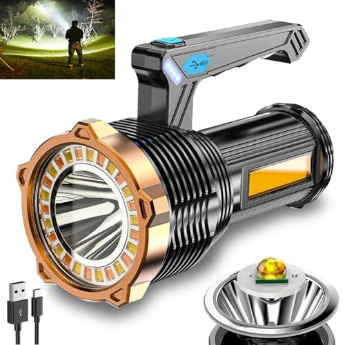Wrrozz LED Flashlight USB Rechargeable, Super Brightest Flashlight with Sidelight and Hooks, 8 Modes Lighting, Rechargeable Spotlight, Tactical Torch Camping Portable Handheld Flash Light - size: C