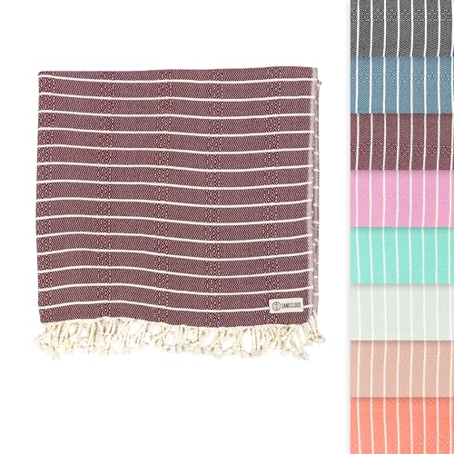 Sand Cloud Turkish Beach Towel - Sand Proof - 100% Certified Organic Turkish Towel - Quick Dry Towel for Beach, Picnic, Blanket or Bath - As Seen on Shark Tank - Gocek Burgundy - color: Burgundy, size: 37x69