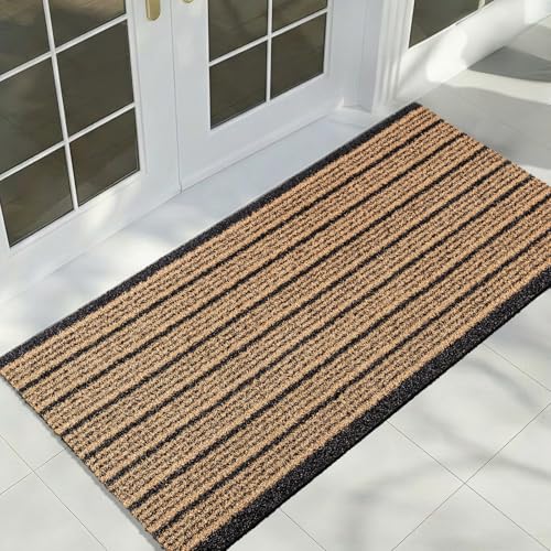 Outdoor Front Door Mat 24" x 48", Dirt Trapping Outside Entrance Rug, Non Slip Shoe Scraper, Heavy Duty Commercial Rug for Patio, Garage, Traffic Area, Office, Roll Packing - color: Beige, size: 24" x 48"