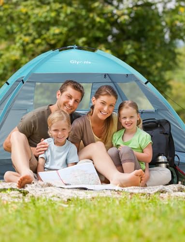Glymnis Beach Tent Sun Shelter for 3 Person with UPF 50+ UV Protection, Lightweight & Easy Setup Beach Shade Canopy with Vent Windows & Zippered Door - Blue - color: Blue, size: 3 Person