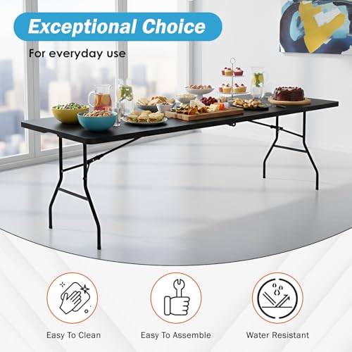 PayLessHere Folding Table Plastic Picnic Table for Parties Wedding Camping Office with Carrying Handle (Black, 8 FT) - color: Black, size: 8 FT