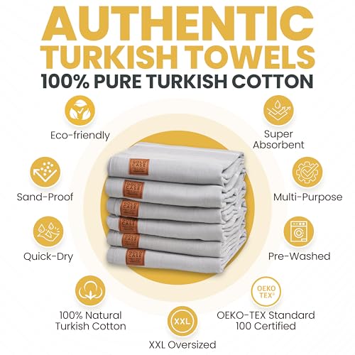 Gold CASE LYCIA Turkish Beach Towel Set of 6 – 100% Cotton Turkish Beach Towels Bulk 70 x 38'' – LYCIA Oversized, Quick Dry & Sand Free Beach Towel – Lightweight Towels Set in Grey - color: Grey, style: Beach-Bath Towel Set
