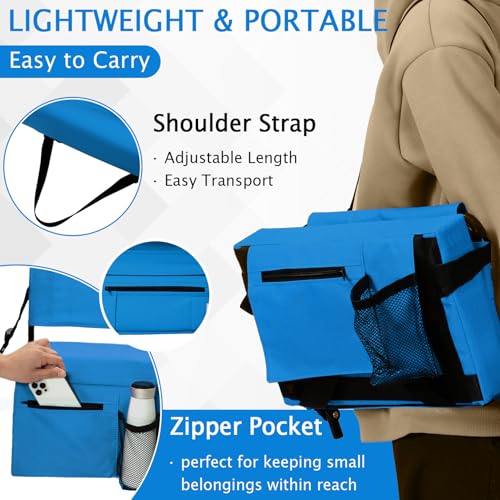 2pcs Stadium Seat for Bleachers with Back Support，Portable Bleacher Chairs with Back and Cushion，Includes Shoulder Strap and Cup Holder - color: Blue,2 Pack