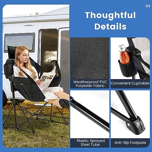 HAPPYGRILL 2 Pack Hammock Camping Chair with Footrest, Outdoor Folding Swinging Chair with Cozy Head Pillow, Cup Holder, Carrying Bag, Portable Lightweight Rocking Chair for Adult Lawn Fishing Picnic - color: Black 2 Pack
