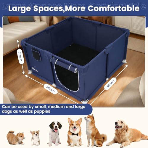 Whelping Box for Dogs - 50"L*50"W*25"H Dog Whelping Play Pen for Puppies,Pet Whelping Box Overall 600D Oxford Fabric with Absorbent Whelping Pad,Dog Birthing Box for Large Medium Small Dogs - color: blue-50*50*25inch