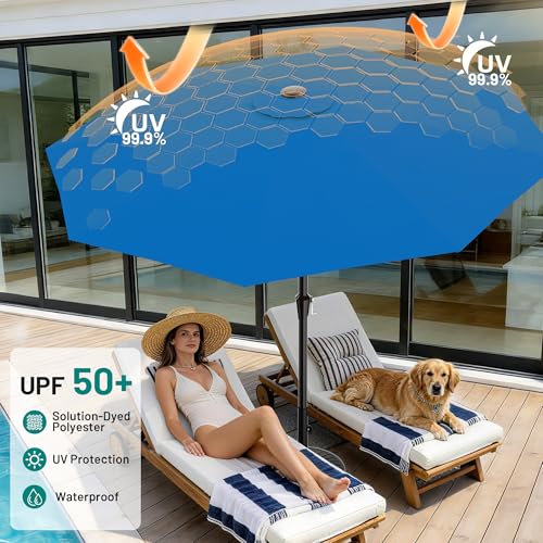 AreShark 10 FT Outdoor Patio Umbrella, Patio Table Umbrella with Push Button Tilt and Crank, Outdoor Patio Umbrellas with 8 Fiberglass Ribs, Patio Umbrellas for Market, Garden, Pool (Royal Blue) - color: Royal Blue