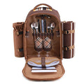 apollo walker Picnic Backpack Bag for 2 Person with Cooler Compartment, Detachable Bottle/Wine Holder, Fleece Blanket, Plates and Cutlery(2 Person, Brown) - color: Brown, size: 2 Person