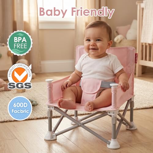 Tiny Marvels Portable Booster Seat, Foldable Baby High Chair with Removable Tray, Safety Harness & Carry Bag – for Toddlers Ages 6M-3Y, Ideal for Dining, Travel, Camping & Family Time - color: Pink
