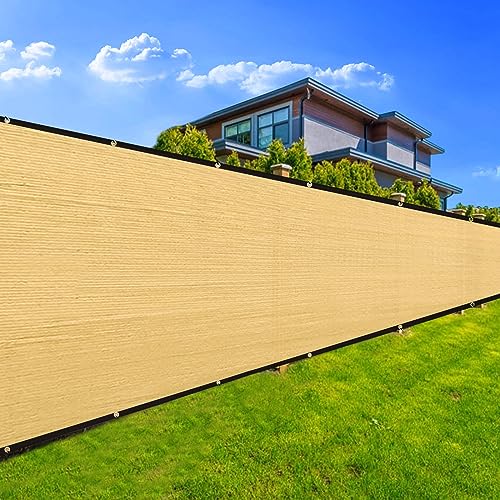 Privacy Fence Screen 8' x 9', 90% Blockage Heavy Duty 170 GSM Fencing Mesh Net Cover for Outdoor Wall Garden Yard Backyard Cable Zip Ties Included Sand-We Make Custom Size - color: Sand, size: 8X9 FT - Custom Sizes
