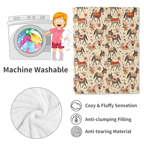 Rustic Donkey Blanket Colorful Floral Flowers Throw Blankets Gifts for Girls Boys Adults Lightweight Soft Fleece Cozy for Sofa Couch Bed Room Travel Birthday Farmhouse Decor 40x50in - color: Donkey, size: 40x50in