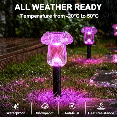 Solar Pathway Lights Outdoor Gifts for Mom Mushroom Garden Lights Waterproof Solar Powered Yard Lighting for Landscape, Driveway, Path, Walkway, Patio, Outside Garden, Pink Purple - color: Pink, size: 8 Pack