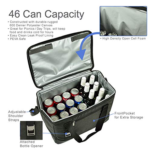 Picnic at Ascot Folding Insulated Leakproof Cooler for Lunch Picnic Camping Beach Park Day Trips - 46 Can Capacity