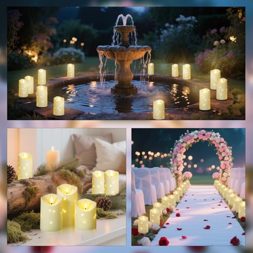kakoya Outdoor Waterproof Flickering Flameless Candles with Embedded Star String,2Pcs LED Pillar Candles Battery Operated with Remote and Timers for Courtyard,Porch,Camping,Holiday Decoration(Ivory) - color: Ivory, size: D3.25“xH6"6"