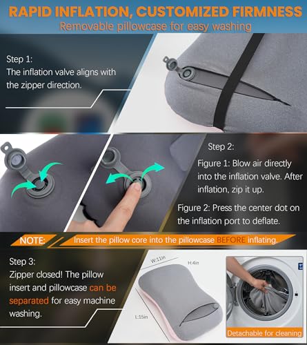 2 Packs Inflatable Neck Pillow for Beach Travel Camping Picnic Small Ultralight Cruise Ship Essentials Summer Vacation Must Have Travel Accessories Trip Necessities Stuff Thing Gift Supplies Gadget - color: 2pcs Black Gray