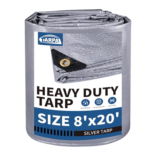 TARPAL 8x20 tarp,Heavy Duty Tarp 14mil Silver Reflective Tarps Waterproof with Grommets and Reinforced Edges UV Protection,Tear Resistant for Firewood,RV,Boat,Roof,Car,Camping - color: Silver, size: 8x20 Feet-Finished size
