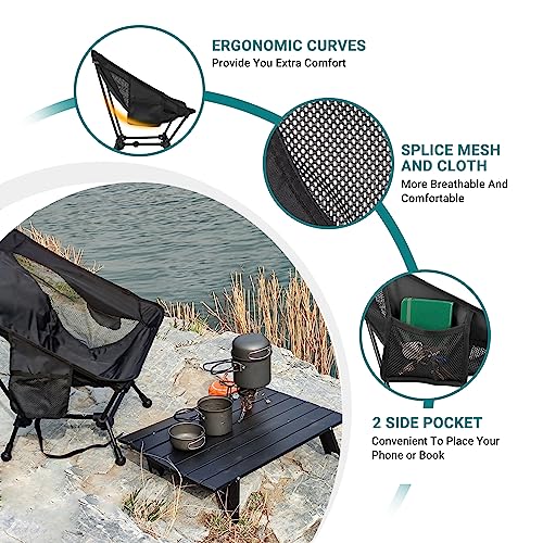 ATEPA Backpacking Chair, Ultralight Folding Portable Small Camping Chairs for Adults Compact Foldable Beach Seat with Anti-Sinking Feet & Aluminum Frame for Outdoor Hiking Travel Fishing, 2 Pack