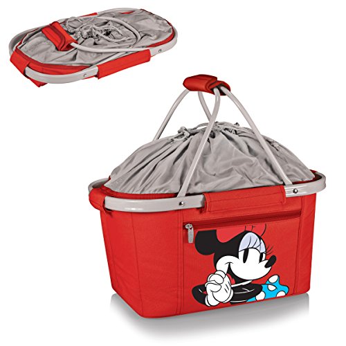 Picnic TIME Metro Shopping Basket Cooler, Insulated Collapsible Picnic and Market Basket with Aluminum Frame and Drawstring Top for Travel and Groceries - color: Disney Minnie Mouse - Red