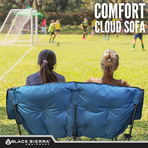 Black Sierra Double Loveseat Comfort Camping Couch, Oversized Folding Chair for Adults, 600‑lb Capacity, Plush Padded Heavy Duty Outdoor Seat with Cup Holders & Carry Bag for Beach, RV | Double loveseat, 600 lb capacity, Padded comfort, Outdoor ready, Cup