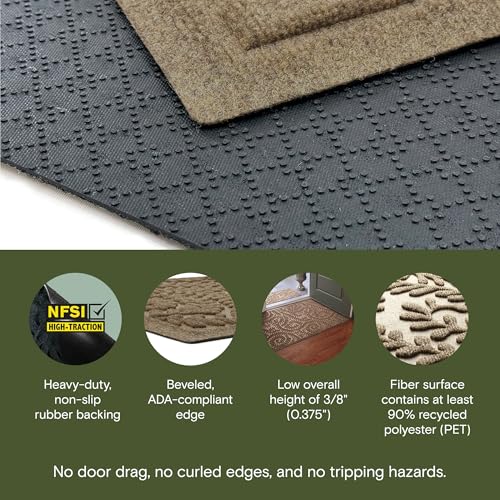 WaterHog Boxwood Front Door Mat Indoor Outdoor Entrance, Absorbent All-Weather Doormat with Non-Slip Rubber Backing, Dirt & Moisture Trapper, Low Profile & Easy Clean, Made in USA, 23"x36" Camel - color: Khaki/Camel, size: Medium 23"x36" (2'x3')