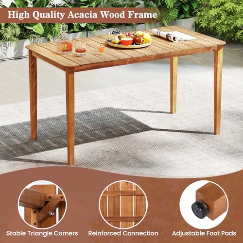 Tangkula 54" Acacia Wood Patio Dining Table for 6, Rectangular 4-6 People Patio Table with Slatted Tabletop, Indoor Outdoor Farmhouse Dining Table for Yard, Garden, Poolside, Deck - size: 54"