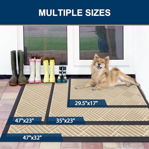 Smiry Front Door Mat Outside Entrance, Heavy Duty Outdoor Indoor Natural Rubber Doormat, Non Slip, Trap Dirt and Moisture, Easy Clean, Low Profile Patio Porch Entryway Mat, 59x35, Beige - color: Beige, size: 59" X 35"