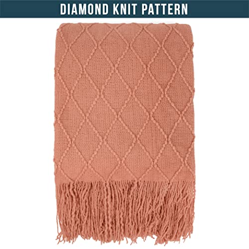PAVILIA Coral Orange Knit Throw Blanket for Couch Bed, Soft Knitted Farmhouse Sofa Throw for Living Room, Lightweight Decorative Fall Throw Blanket for Chair, Outdoor Textured Boho Blanket, 50x60 - color: Coral Orange, size: 50 X 60 Inches - Throw