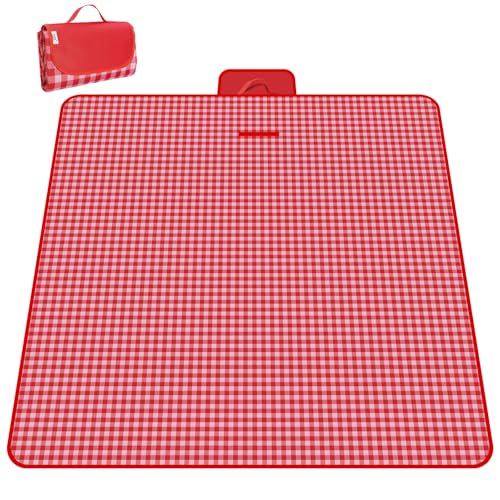 Picnic Blanket 77 x 79 Inches Waterproof Oxford Fabric Picnic Blanket Portable and Foldable Outdoor Mat for Camping, Beach, and Family Picnics - color: Red&white