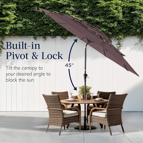 Best Choice Products 10ft 3-Tier Market Patio Umbrella, Outdoor Sun Shade with Tilt, Crank Lift, 8 Ribs for Backyard, Deck, Poolside - color: Deep Taupe