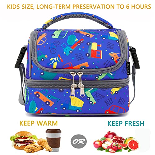 FlowFly Kids Double Decker Cooler Insulated Lunch Bag Large Tote for Boys, Girls, Men, Women, With Adjustable Strap, Car - color: Assorted/Multicolor
