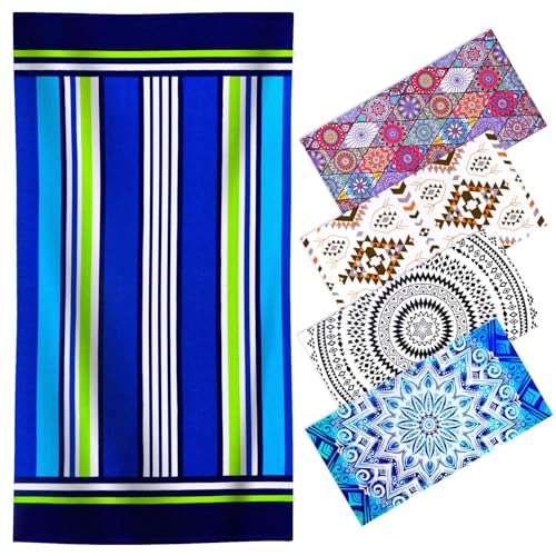 Oversized Terry Beach Towel 36 x 72 in Soft Extra Large Big Pool Swim Towels for Adults XL Clearance Big Travel Blanket Cruise Vacation Accessories Essentials Lounge Chair Cover Blue Green - color: Blue Green Stripes Terry