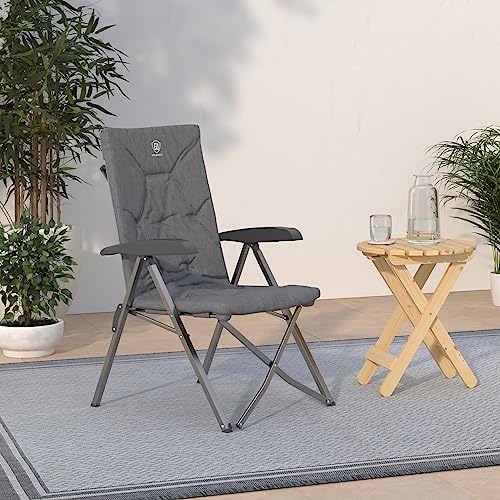 EVER ADVANCED Folding Padded Camping Chair 4 Positon Adjustable Recliner with High Back Support Portable for Adults, 300lbs Weight Capacity, Grey - color: Grey