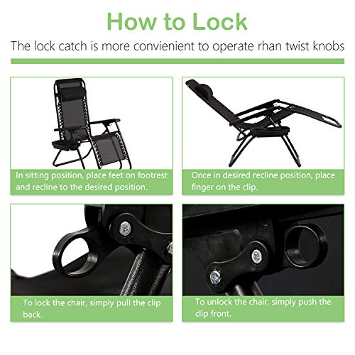 Meet perfect Folding Zero Gravity Chair Padded Outdoor Reclining Lounge Chair Wide Armrest Adjustable Pillow and Utility Tray Mesh Antigravity Chair Steel Frame Laydown Lawn Chair(Black)