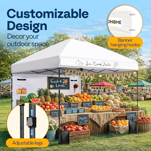 VIVOHOME 10x10ft Pop Up Canopy Tent with Sidewall and 6 Pockets, One Push Setup Outdoor Portable Shelter Tent Heavy Duty with Wheel Carry Bag and 4 Sandbags, White - color: White