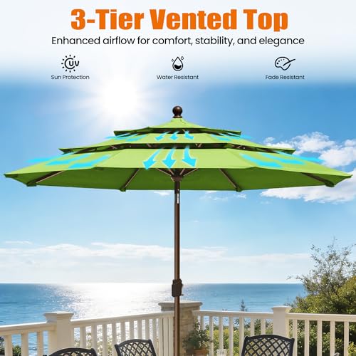 EliteShade USA 10-Year-Non-Fading 10ft 3-Tier Market Patio Umbrella, Commercial Grade Outdoor Table Umbrella with Crank Open, Windproof & UPF 50+ UV Protection, Heavy Duty Ventilation for Garden, Deck, Pool, Backyard, Beach & Bistro, Macaw Green - color: