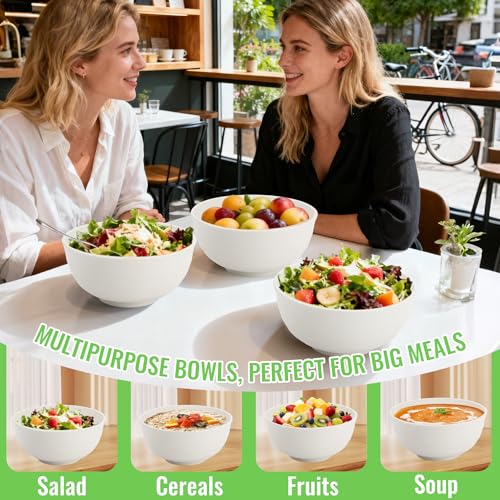 Large Salad Bowl, Wheat Straw Bowls Set 60 OZ, Unbreakable Big Bowls Set of 6, Large Serving Bowls for Kitchen, Cereal, Ramen, Soup, Microwave & Dishwasher Safe, White - color: White, size: 60 Oz