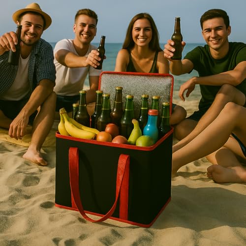 musbus 2 Pack Jumbo Chillout Thermal Tote, Foldable Insulated & Reusable Food Delivery Bag for Groceries, Potlucks, Sundries & More Cooler Bag Insulated Grocery Bags Large Freezer Shopping - color: Black_red, size: X-large（16w X 12.5h X 9d）